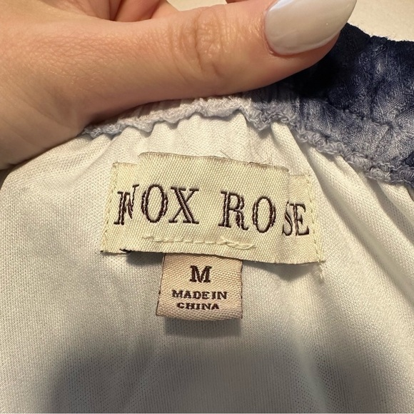 Knox Rose blue & white Tie Dye Off the Shoulder Dress bell Sleeves with Crochet - Picture 3 of 7